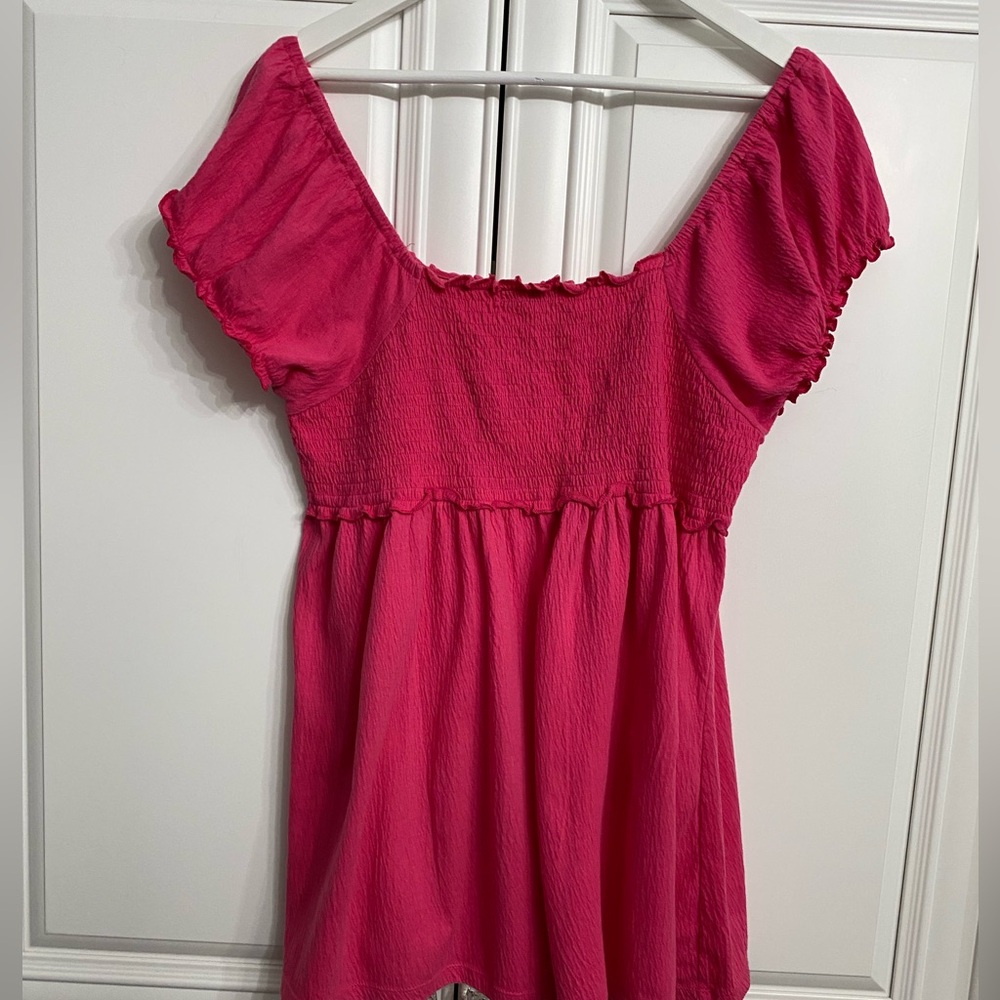 Mix & Co Women’s Plus Size 2XL Short Sleeve Smocked  Babydoll Top in Pink